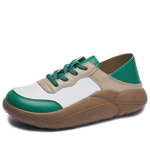 Women's green stitch accents retro casual shoe sneaker 01